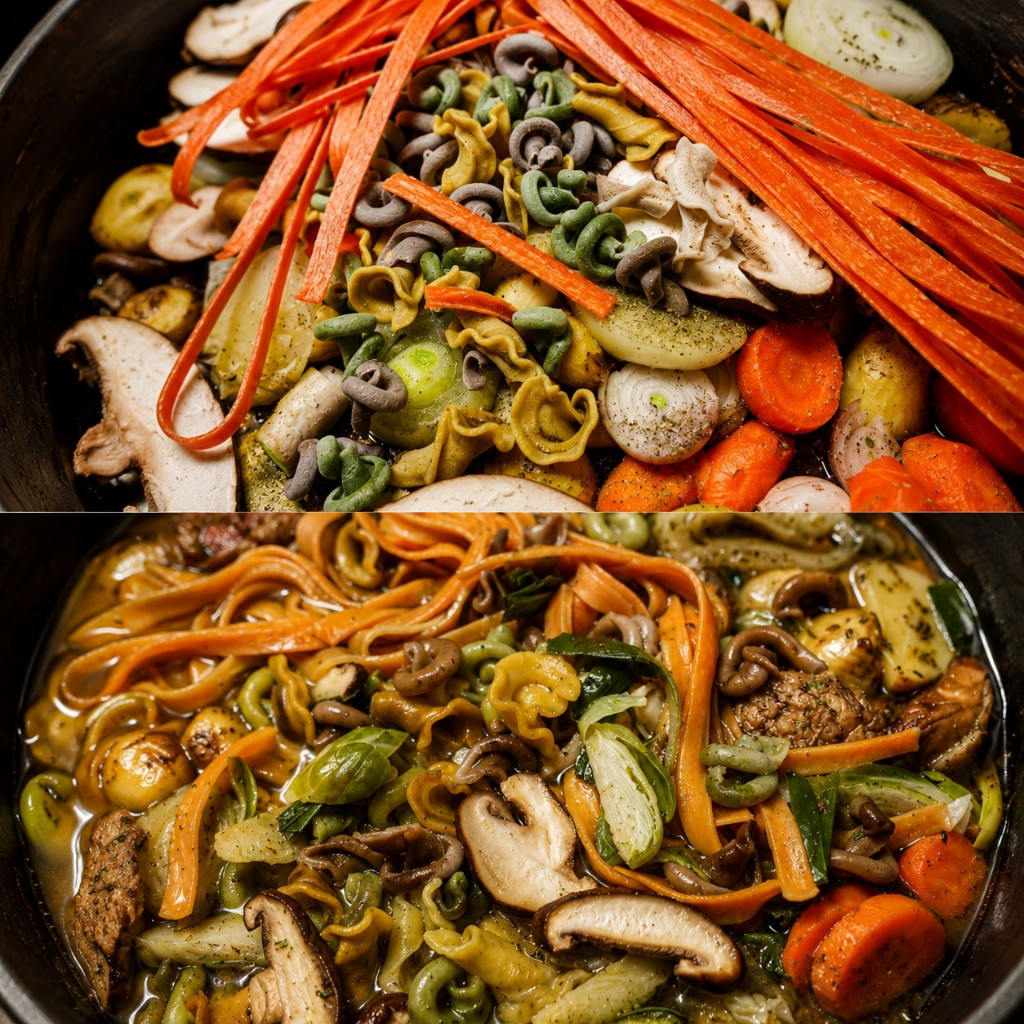 Pasta Risottata before and after cooking in one pot